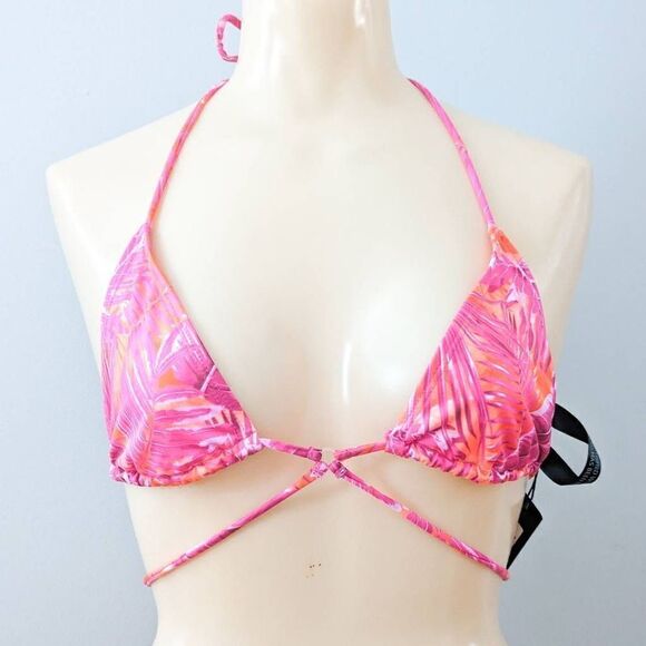 Boohoo Tropicana Tie Triangle Recycled Bikini Top NWT - Picture 2 of 5